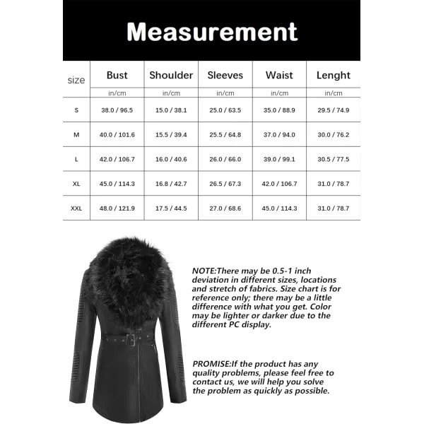 Bellivera Women's Trench Coat Faux Leather Jackets Winter Long Sleeve Outwear with Detachable Fur Collar