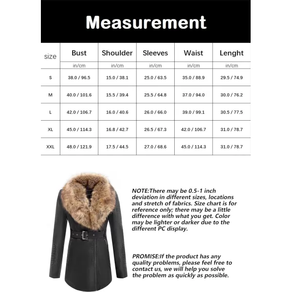 Bellivera Women's Trench Coat Faux Leather Jackets Winter Long Sleeve Outwear with Detachable Fur Collar