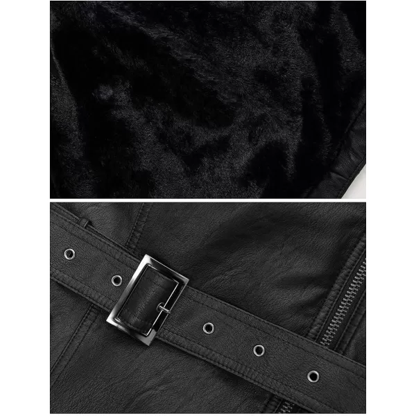 Bellivera Women's Trench Coat Faux Leather Jackets Winter Long Sleeve Outwear with Detachable Fur Collar