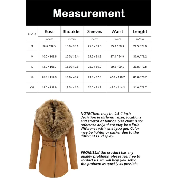 Bellivera Women's Trench Coat Faux Leather Jackets Winter Long Sleeve Outwear with Detachable Fur Collar