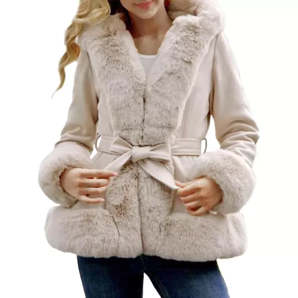 Bellivera Women's Trench Coat Faux Suede Jacket Winter Hooded Overcoat with Belt