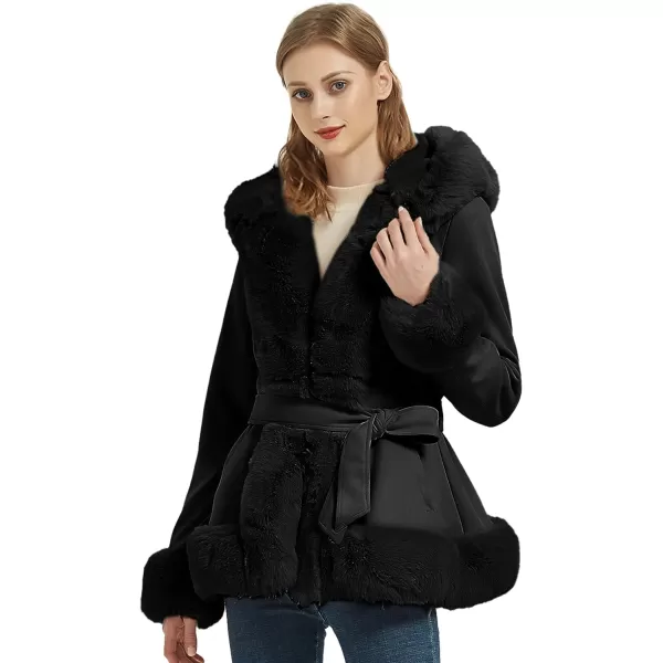Bellivera Women's Trench Coat Faux Suede Jacket Winter Hooded Overcoat with Belt