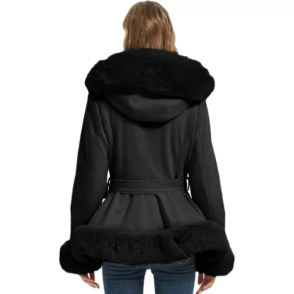 Bellivera Women's Trench Coat Faux Suede Jacket Winter Hooded Overcoat with Belt