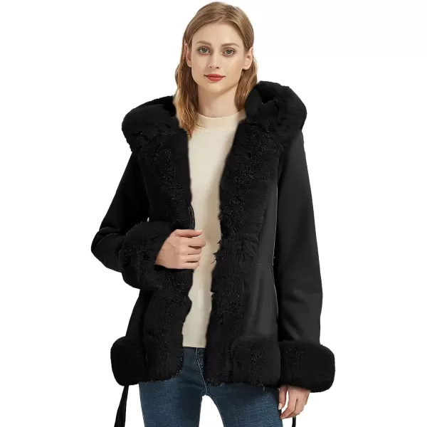 Bellivera Women's Trench Coat Faux Suede Jacket Winter Hooded Overcoat with Belt
