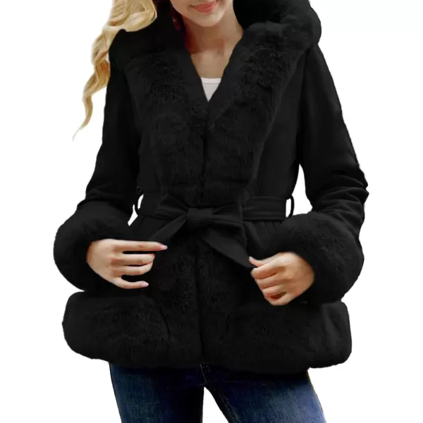Bellivera Women's Trench Coat Faux Suede Jacket Winter Hooded Overcoat with Belt