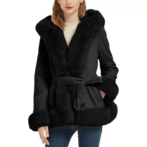 Bellivera Women's Trench Coat Faux Suede Jacket Winter Hooded Overcoat with Belt