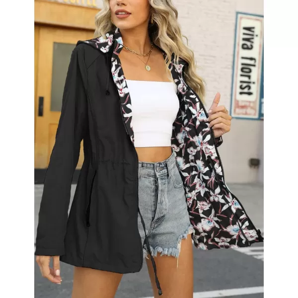 Bellivera Women Reversible Lightweight Jacket Casual Windbreaker Outerwear Waterproof Outdoor Printed Raincoat