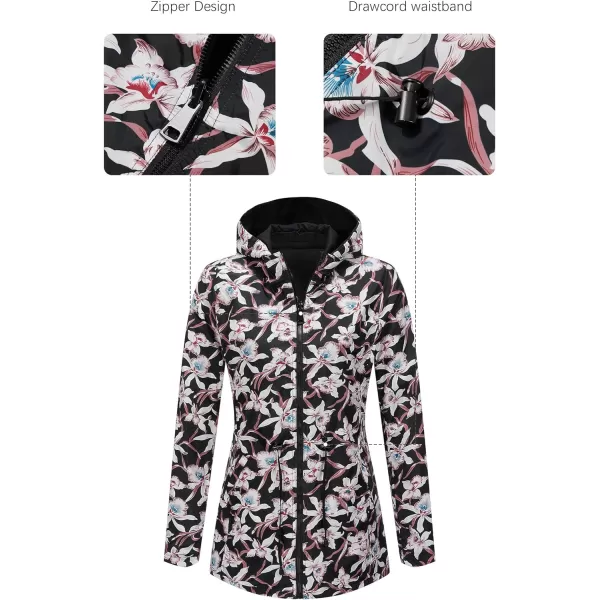 Bellivera Women Reversible Lightweight Jacket Casual Windbreaker Outerwear Waterproof Outdoor Printed Raincoat