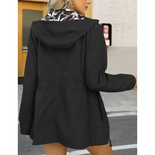 Bellivera Women Reversible Lightweight Jacket Casual Windbreaker Outerwear Waterproof Outdoor Printed Raincoat