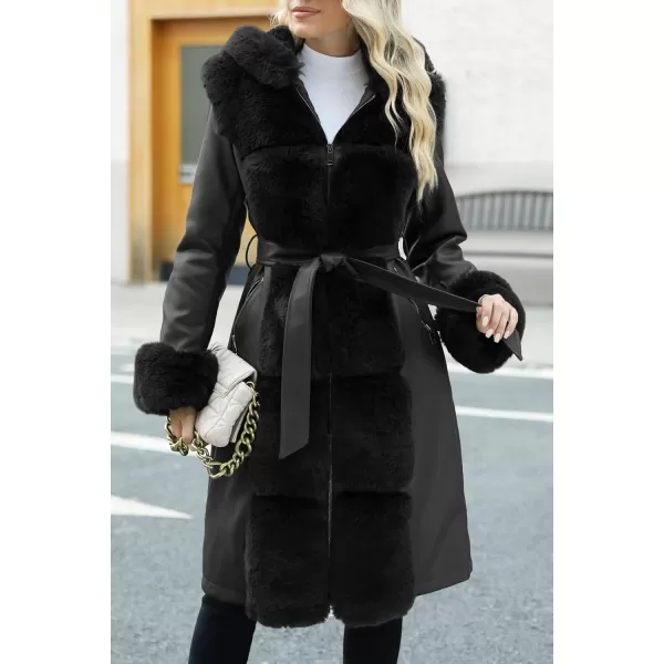 Bellivera Women's Wool Pea Coat Faux Fur Jacket Winter Warm Parka Overcoat with Belt