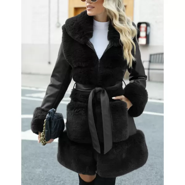 Bellivera Women's Wool Pea Coat Faux Fur Jacket Winter Warm Parka Overcoat with Belt