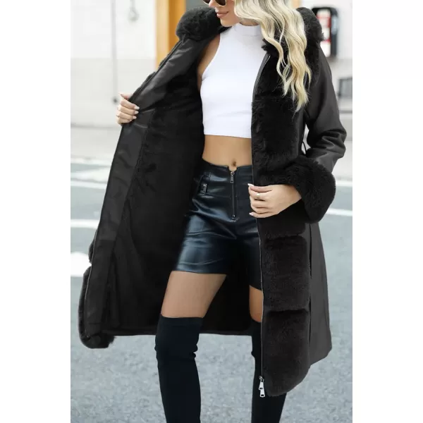 Bellivera Women's Wool Pea Coat Faux Fur Jacket Winter Warm Parka Overcoat with Belt