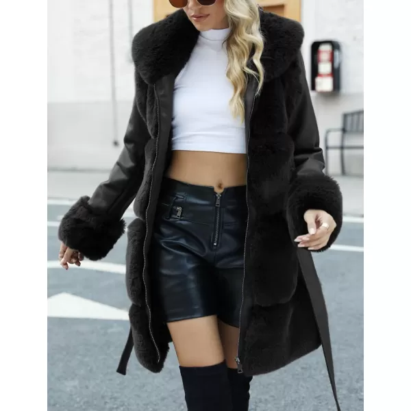 Bellivera Women's Wool Pea Coat Faux Fur Jacket Winter Warm Parka Overcoat with Belt