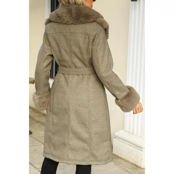 Bellivera Women's Wool Pea Coat Faux Fur Jacket Winter Warm Parka Overcoat with Belt