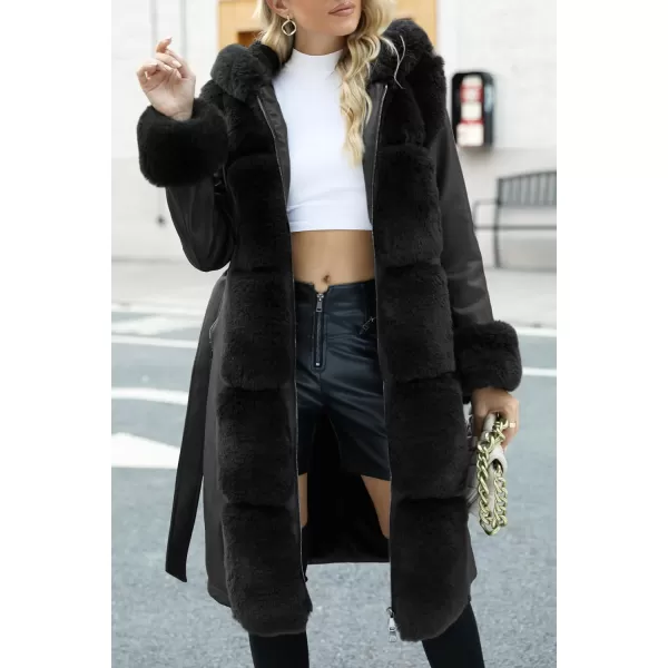 Bellivera Women's Wool Pea Coat Faux Fur Jacket Winter Warm Parka Overcoat with Belt