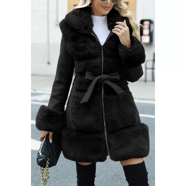 Bellivera Women's Wool Pea Coat Faux Fur Jacket Winter Warm Parka Overcoat with Belt