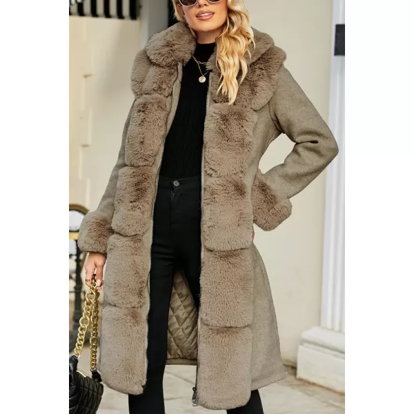 Bellivera Women's Wool Pea Coat Faux Fur Jacket Winter Warm Parka Overcoat with Belt