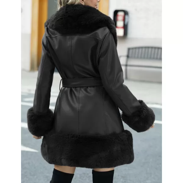 Bellivera Women's Wool Pea Coat Faux Fur Jacket Winter Warm Parka Overcoat with Belt