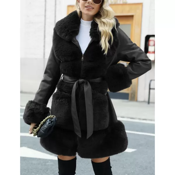 Bellivera Women's Wool Pea Coat Faux Fur Jacket Winter Warm Parka Overcoat with Belt