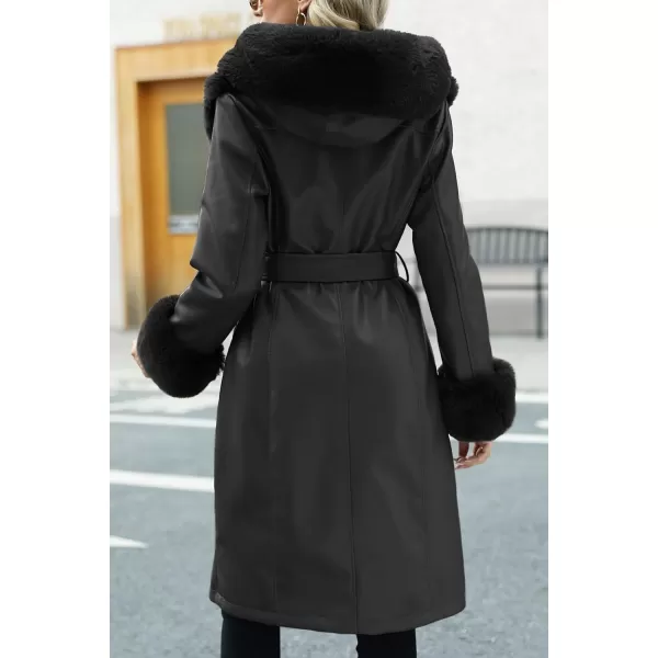 Bellivera Women's Wool Pea Coat Faux Fur Jacket Winter Warm Parka Overcoat with Belt