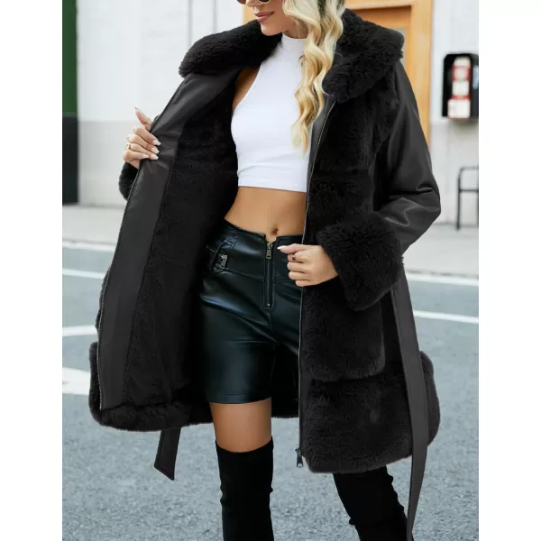 Bellivera Women's Wool Pea Coat Faux Fur Jacket Winter Warm Parka Overcoat with Belt