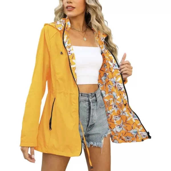 Bellivera Women Reversible Lightweight Jacket Casual Windbreaker Outerwear Waterproof Outdoor Printed Raincoat