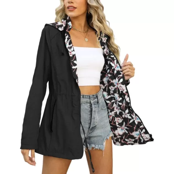 Bellivera Women Reversible Lightweight Jacket Casual Windbreaker Outerwear Waterproof Outdoor Printed Raincoat