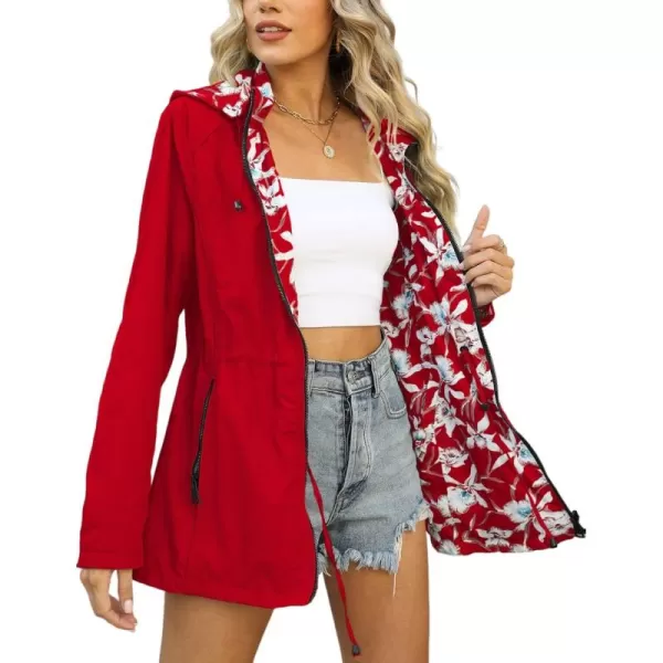 Bellivera Women Reversible Lightweight Jacket Casual Windbreaker Outerwear Waterproof Outdoor Printed Raincoat