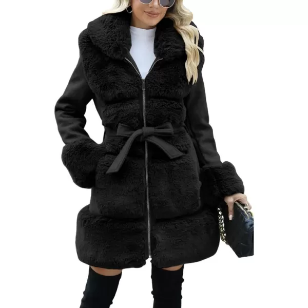 Bellivera Women's Wool Pea Coat Faux Fur Jacket Winter Warm Parka Overcoat with Belt