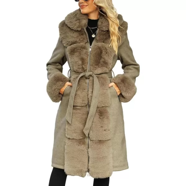 Bellivera Women's Wool Pea Coat Faux Fur Jacket Winter Warm Parka Overcoat with Belt