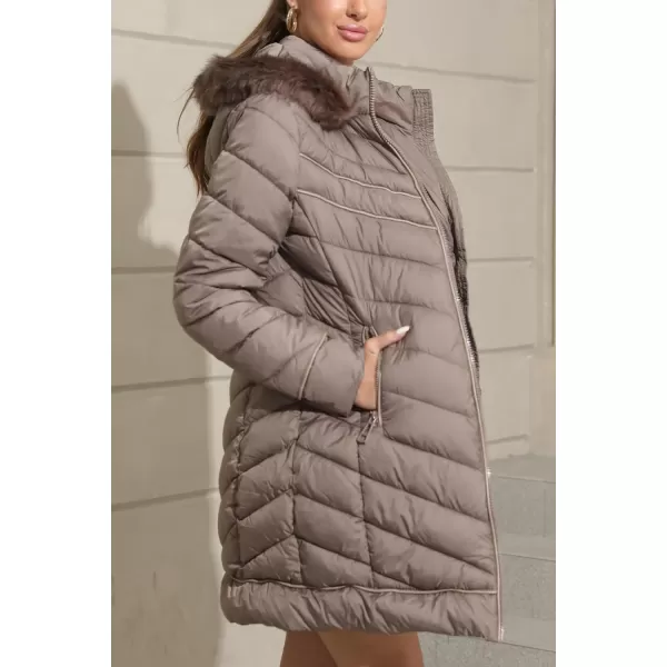 Bellivera Puffer Jacket Women,Lightweight Padding Bubble Hooded Coat with Fur Collar Warmth Outerwear