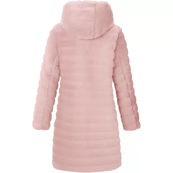 Bellivera Women Faux Fur Coat Long Sleeve Fuzzy Winter Hooded Open Front Jacket with Two Big Hand Pockets