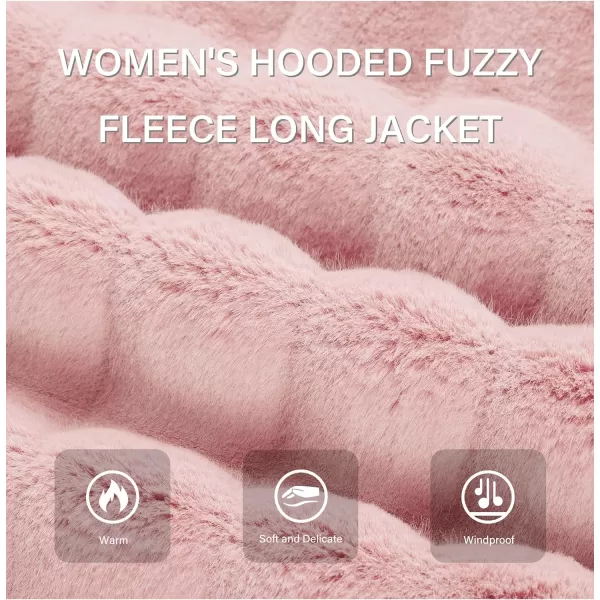 Bellivera Women Faux Fur Coat Long Sleeve Fuzzy Winter Hooded Open Front Jacket with Two Big Hand Pockets