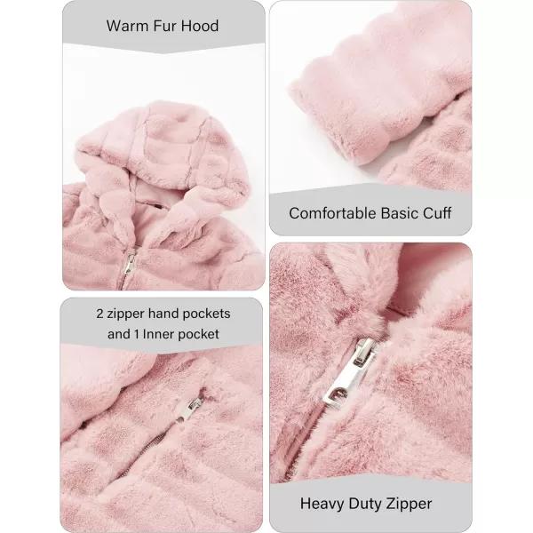 Bellivera Women Faux Fur Coat Long Sleeve Fuzzy Winter Hooded Open Front Jacket with Two Big Hand Pockets