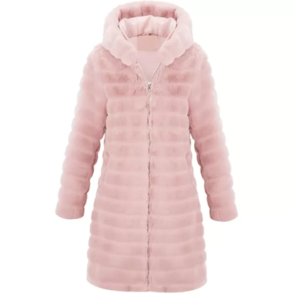 Bellivera Women Faux Fur Coat Long Sleeve Fuzzy Winter Hooded Open Front Jacket with Two Big Hand Pockets