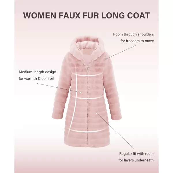 Bellivera Women Faux Fur Coat Long Sleeve Fuzzy Winter Hooded Open Front Jacket with Two Big Hand Pockets