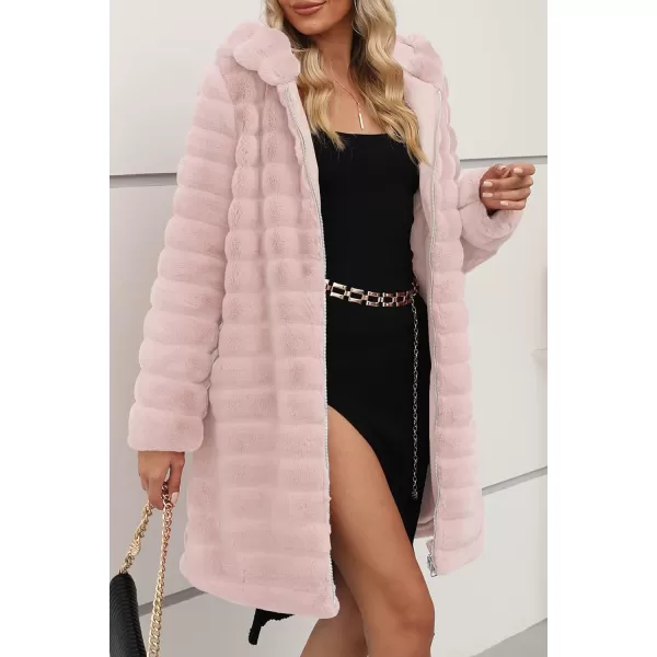 Bellivera Women Faux Fur Coat Long Sleeve Fuzzy Winter Hooded Open Front Jacket with Two Big Hand Pockets