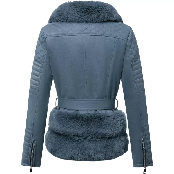 Bellivera Women Faux Suede Leather Jacket Motorcycle Biker Sherpa-Lined Coat with Detachable Fur Collar