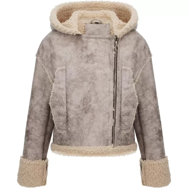 Bellivera Women Faux Suede Leather Jacket Motorcycle Biker Sherpa-Lined Coat with Detachable Fur Collar