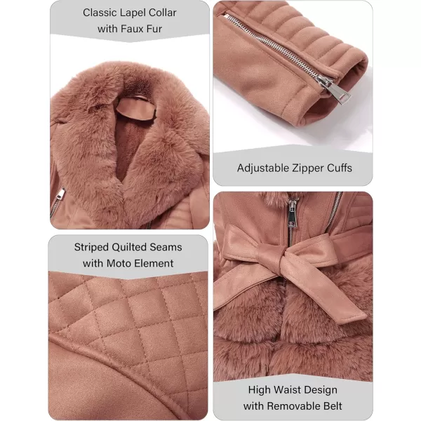 Bellivera Women Faux Suede Leather Jacket Motorcycle Biker Sherpa-Lined Coat with Detachable Fur Collar