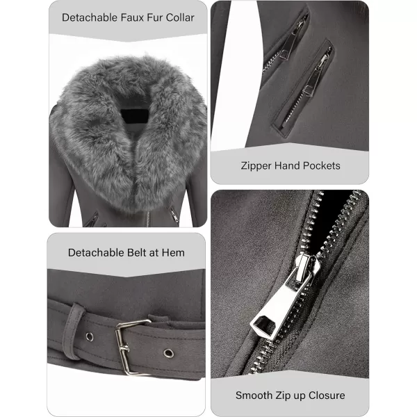 Bellivera Women Faux Suede Leather Jacket Motorcycle Biker Sherpa-Lined Coat with Detachable Fur Collar