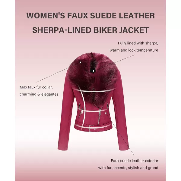 Bellivera Women Faux Suede Leather Jacket Motorcycle Biker Sherpa-Lined Coat with Detachable Fur Collar