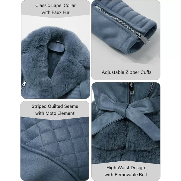Bellivera Women Faux Suede Leather Jacket Motorcycle Biker Sherpa-Lined Coat with Detachable Fur Collar