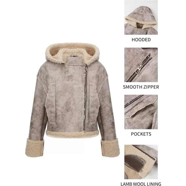 Bellivera Women Faux Suede Leather Jacket Motorcycle Biker Sherpa-Lined Coat with Detachable Fur Collar