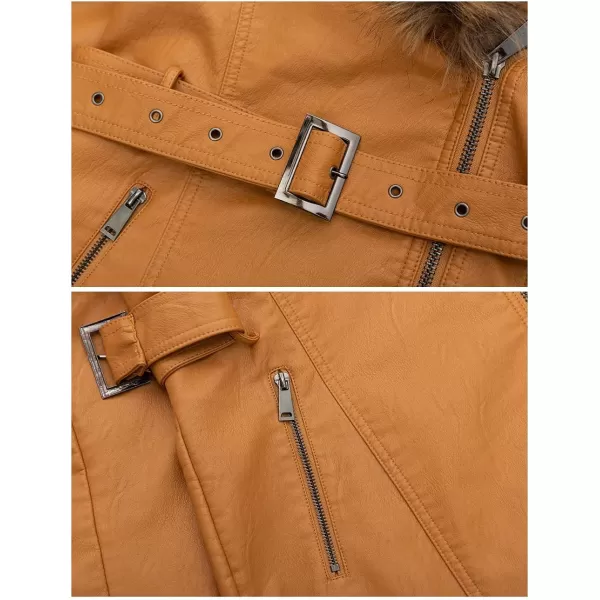 Bellivera Women Faux Suede Leather Jacket Motorcycle Biker Sherpa-Lined Coat with Detachable Fur Collar