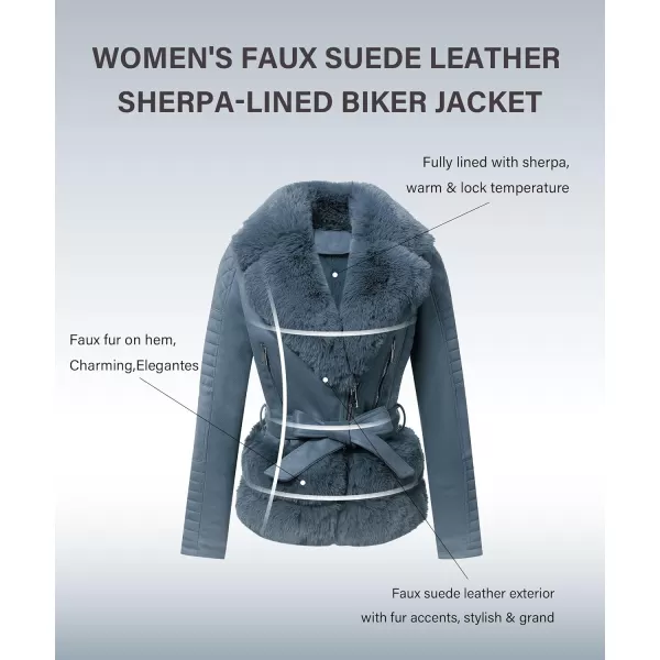 Bellivera Women Faux Suede Leather Jacket Motorcycle Biker Sherpa-Lined Coat with Detachable Fur Collar