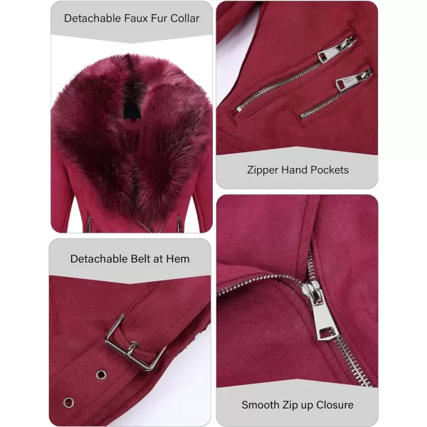 Bellivera Women Faux Suede Leather Jacket Motorcycle Biker Sherpa-Lined Coat with Detachable Fur Collar
