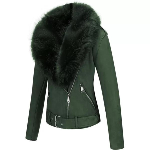 Bellivera Women Faux Suede Leather Jacket Motorcycle Biker Sherpa-Lined Coat with Detachable Fur Collar
