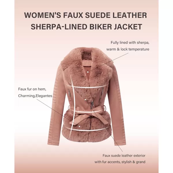 Bellivera Women Faux Suede Leather Jacket Motorcycle Biker Sherpa-Lined Coat with Detachable Fur Collar