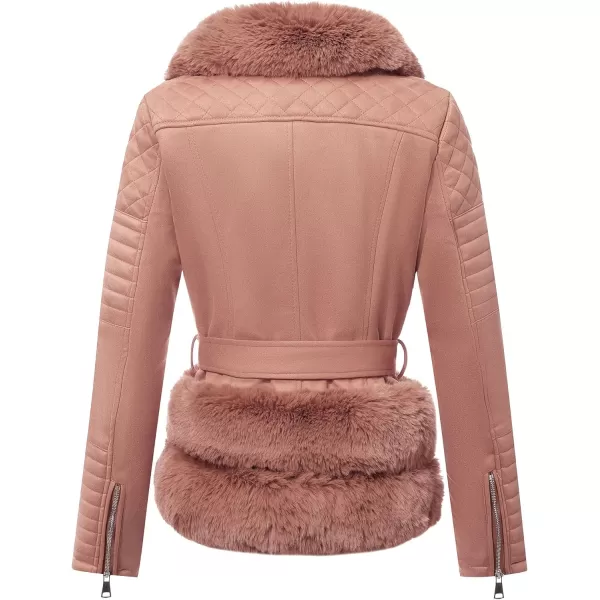Bellivera Women Faux Suede Leather Jacket Motorcycle Biker Sherpa-Lined Coat with Detachable Fur Collar